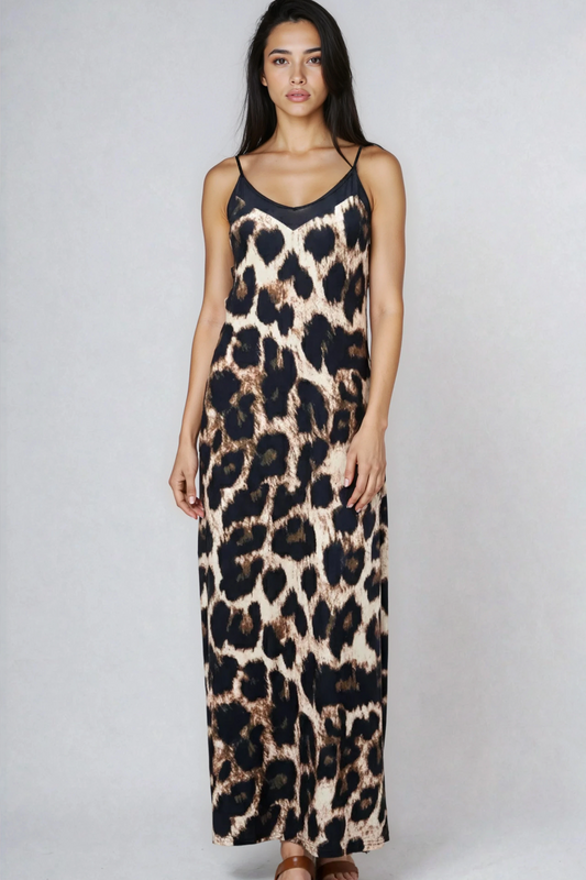 Miss Sparkling Animal Print Maxi Slip Dress