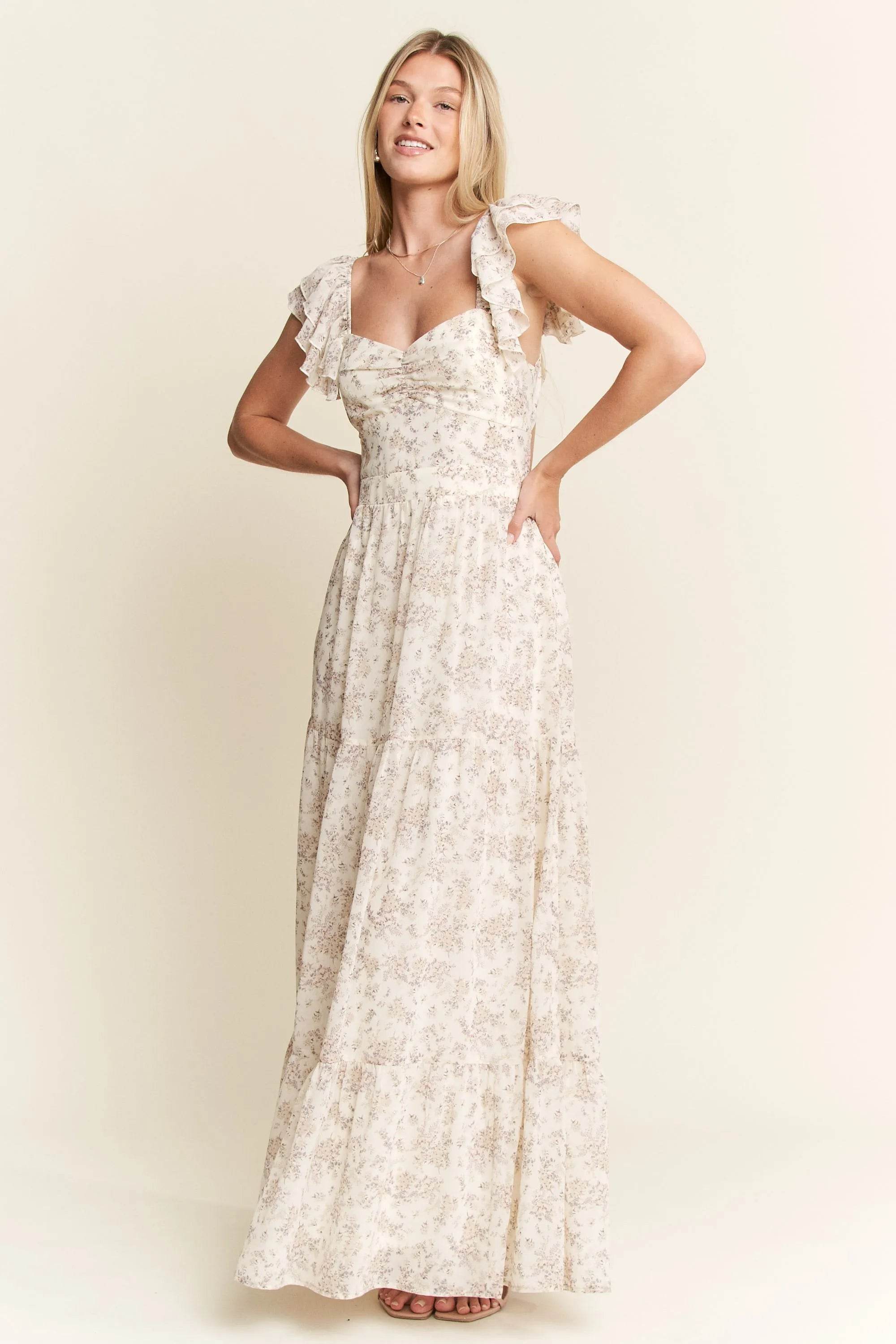 Jade By Jane Full Size Ruffle Sleeve Tiered Plus Size Maxi Dress - Rosa Apparel