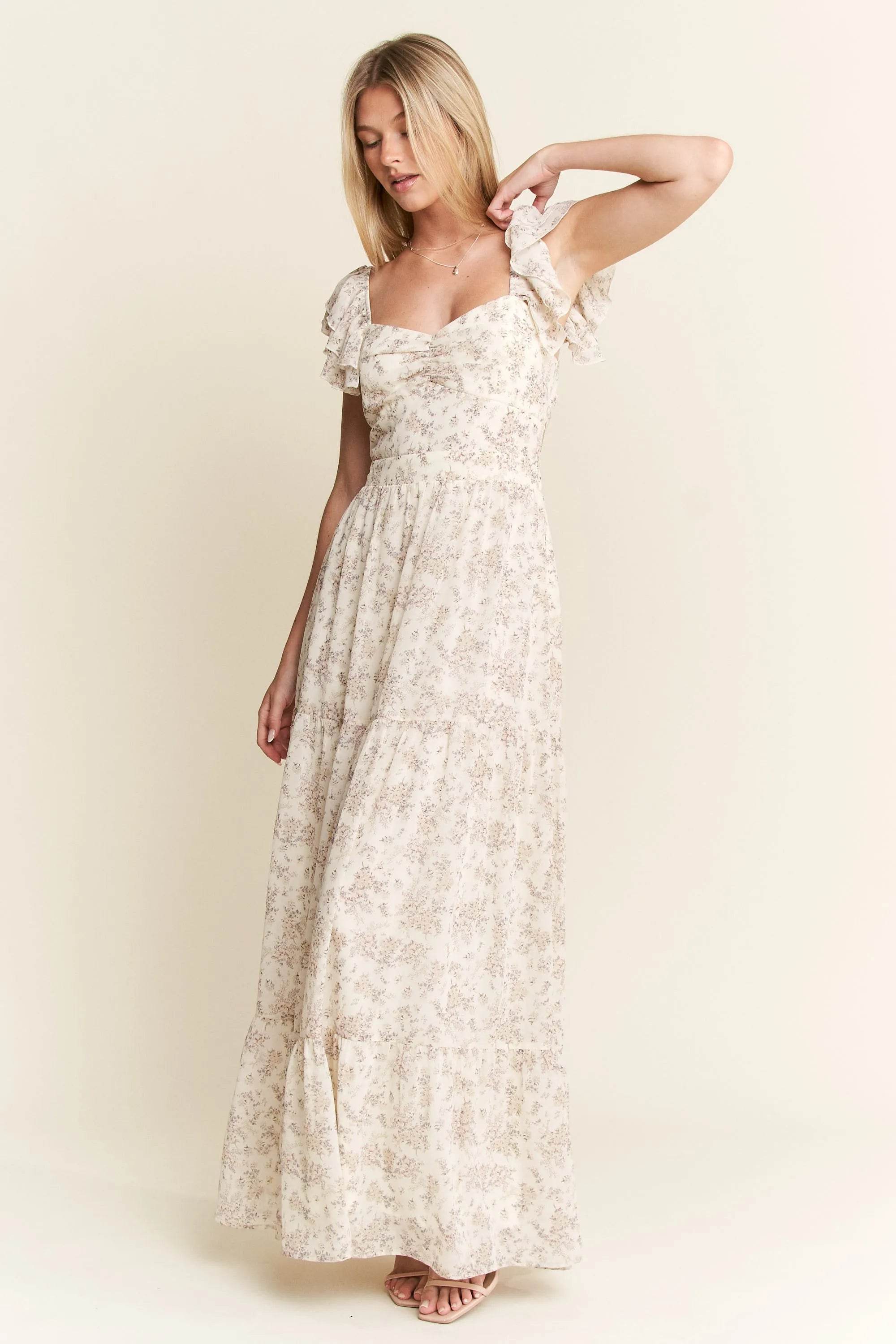 Jade By Jane Full Size Ruffle Sleeve Tiered Plus Size Maxi Dress - Rosa Apparel