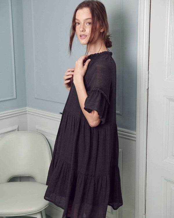 Jade By Jane Ruffled V-Neck Short Sleeves Tiered Mini Dress JBJ1054A - Rosa Apparel