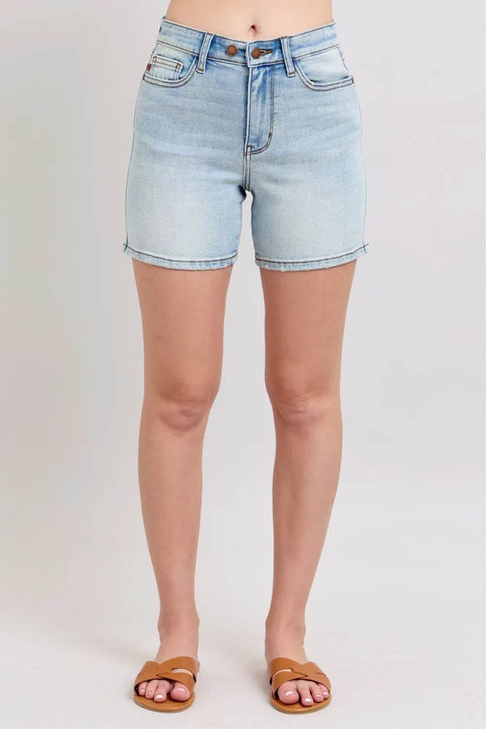 Judy Blue Full Size 2 Button Denim Shorts with Pockets Plus Size - Rosa Apparel