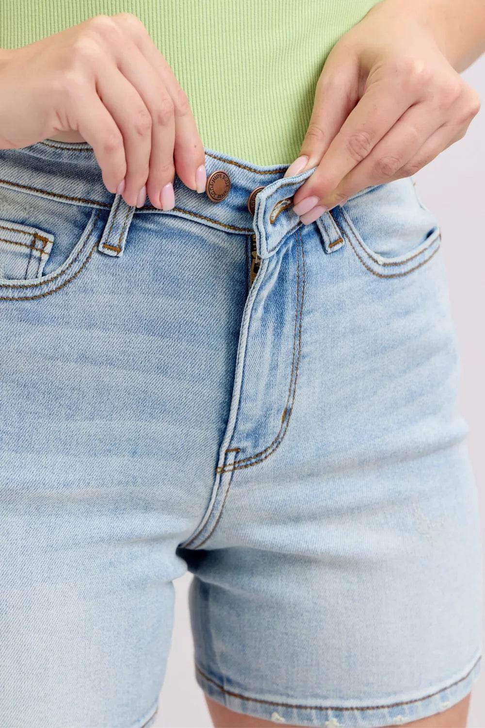 Judy Blue Full Size 2 Button Denim Shorts with Pockets Plus Size - Rosa Apparel