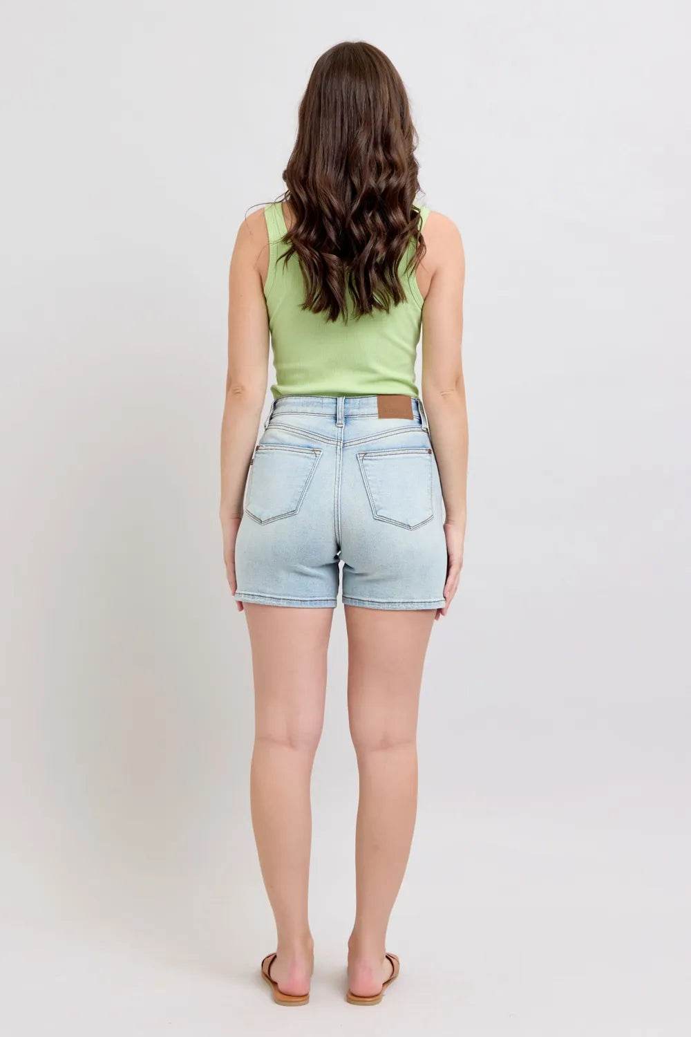 Judy Blue Full Size 2 Button Denim Shorts with Pockets Plus Size - Rosa Apparel