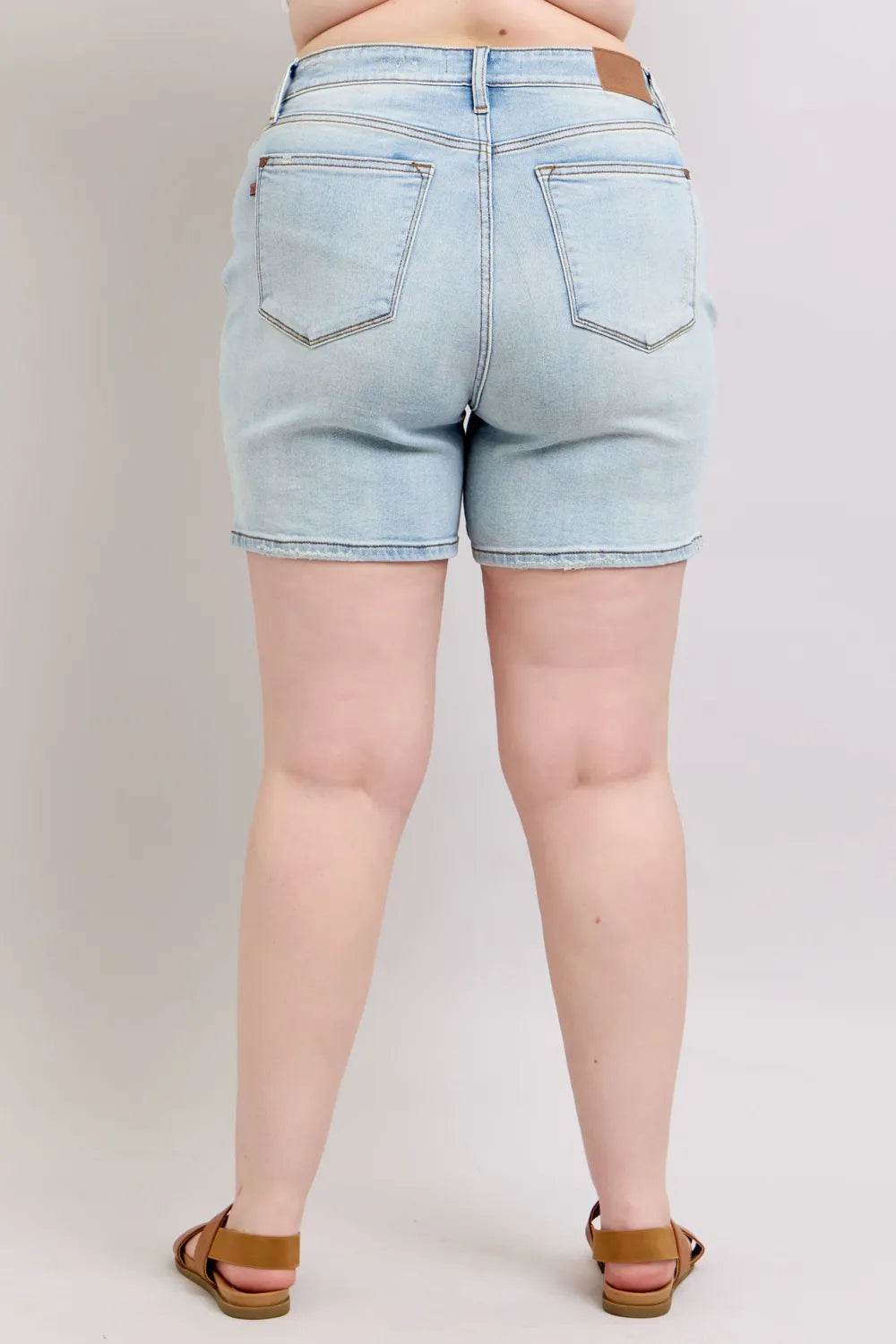 Judy Blue Full Size 2 Button Denim Shorts with Pockets Plus Size - Rosa Apparel