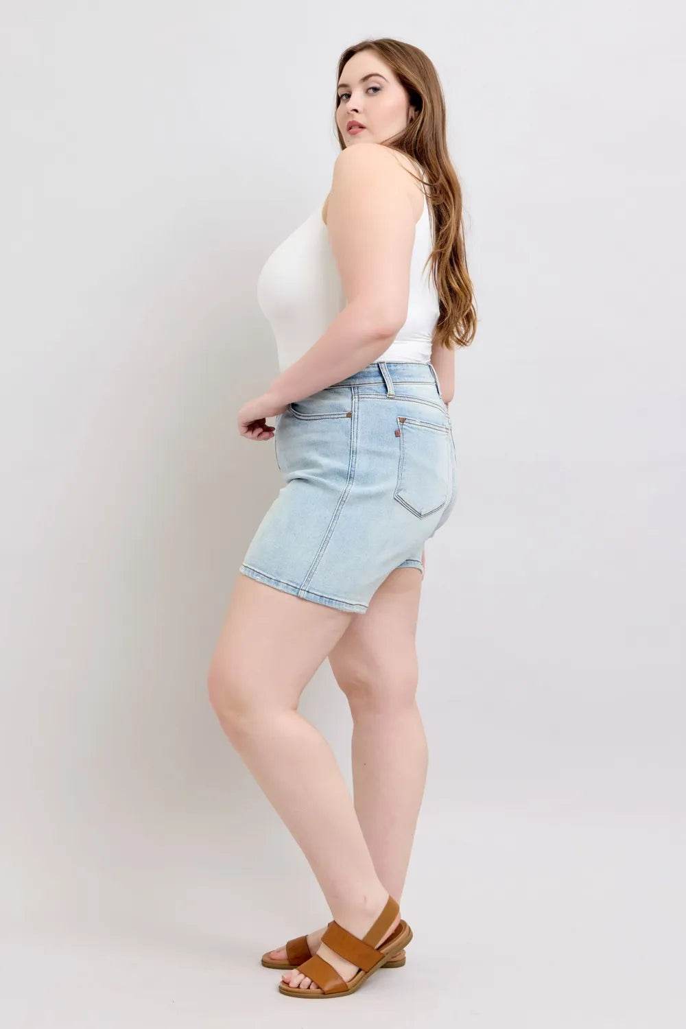 Judy Blue Full Size 2 Button Denim Shorts with Pockets Plus Size - Rosa Apparel