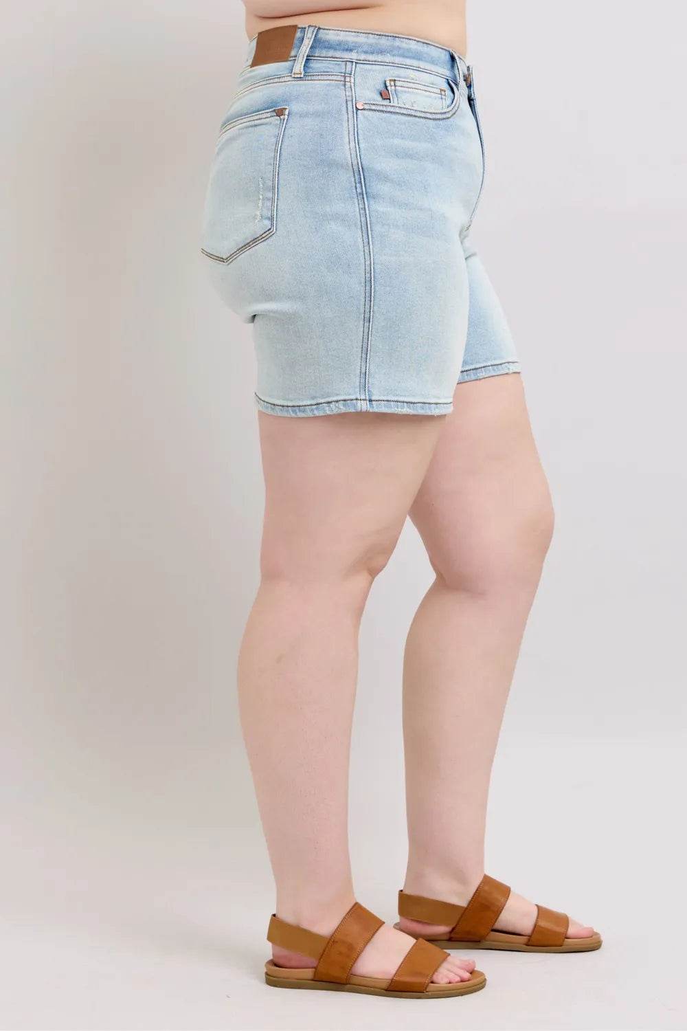 Judy Blue Full Size 2 Button Denim Shorts with Pockets Plus Size - Rosa Apparel