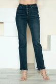 Judy Blue Full Size Button Fly Hem Destroy Straight Jeans 88912 - Rosa Apparel