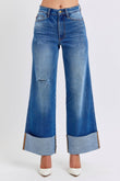 Judy Blue Full Size Distressed High Waist Wide Leg Jeans - Rosa Apparel