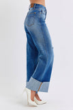 Judy Blue Full Size Distressed High Waist Wide Leg Jeans - Rosa Apparel