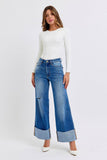 Judy Blue Full Size Distressed High Waist Wide Leg Jeans - Rosa Apparel