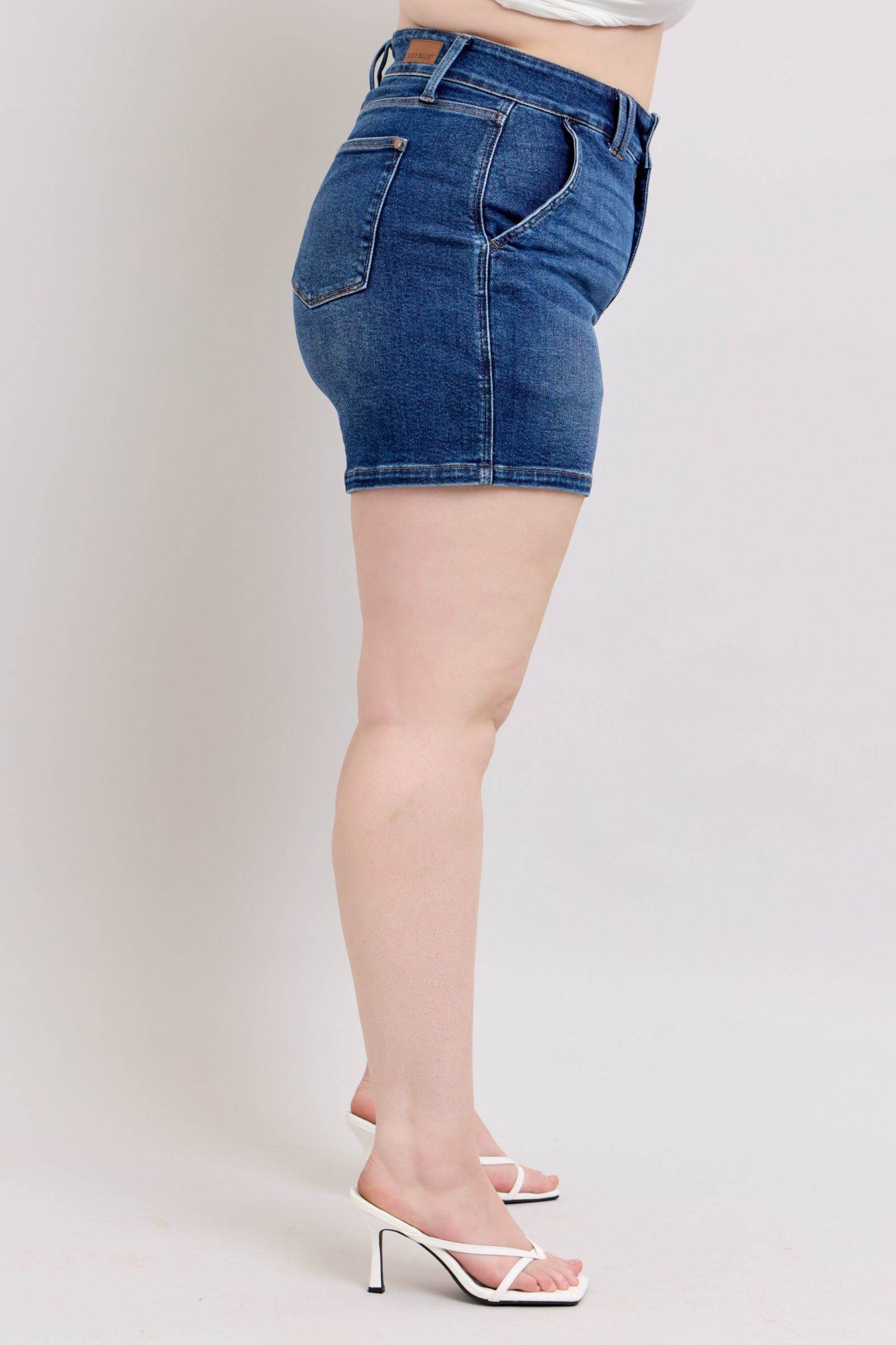 Judy Blue Full Size Double Button Waistband Denim Shorts Plus Size - Rosa Apparel