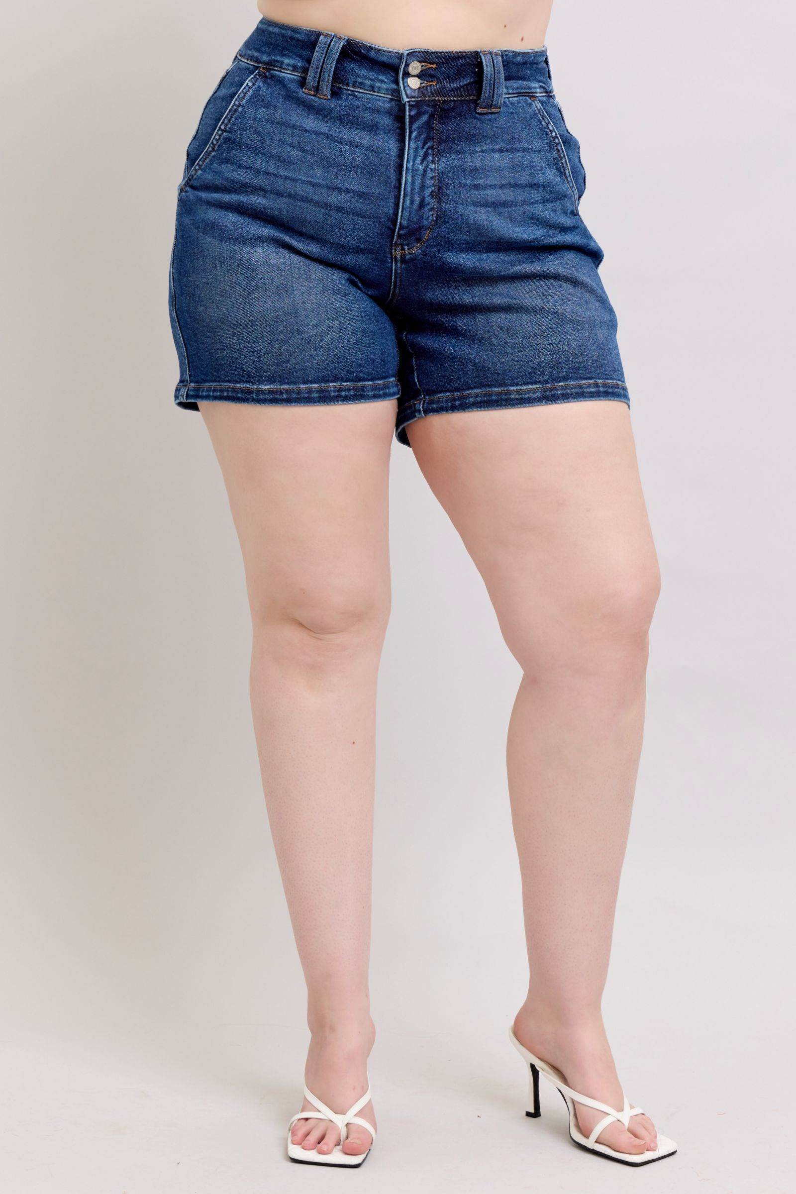Judy Blue Full Size Double Button Waistband Denim Shorts Plus Size - Rosa Apparel