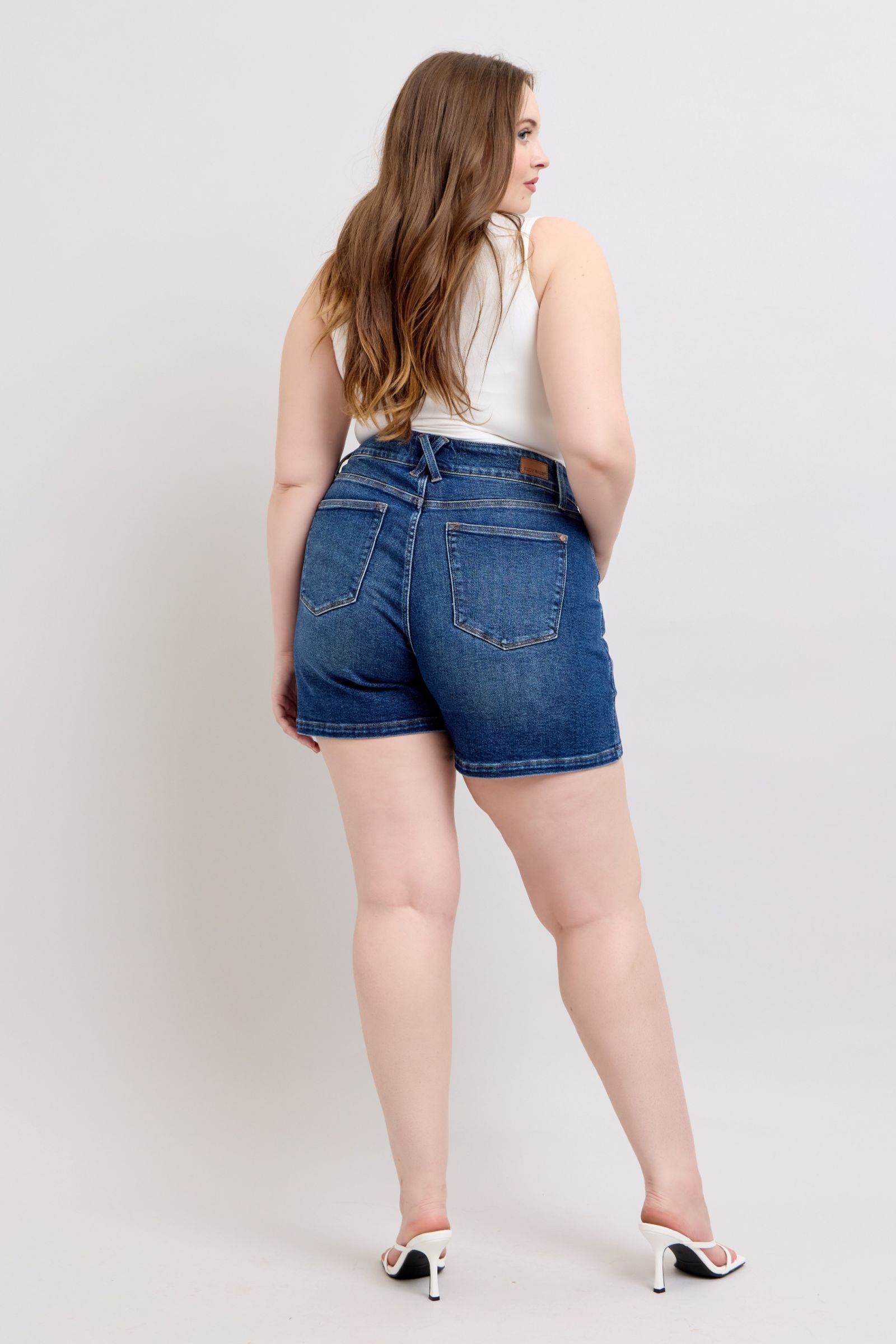 Judy Blue Full Size Double Button Waistband Denim Shorts Plus Size - Rosa Apparel
