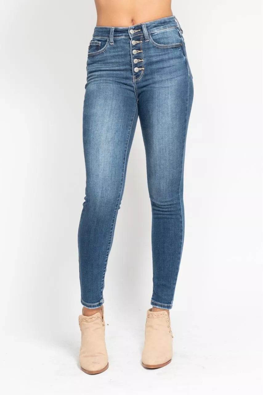 Judy Blue Full Size High Rise Button Fly Skinny Jeans Plus Size - Rosa Apparel