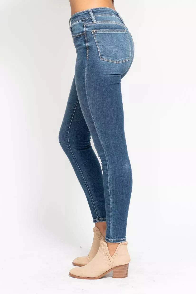 Judy Blue Full Size High Rise Button Fly Skinny Jeans Plus Size - Rosa Apparel