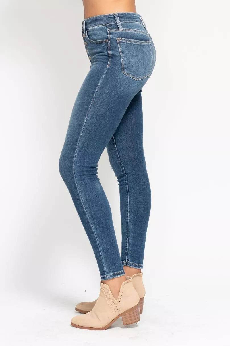 Judy Blue Full Size High Rise Button Fly Skinny Jeans Plus Size - Rosa Apparel