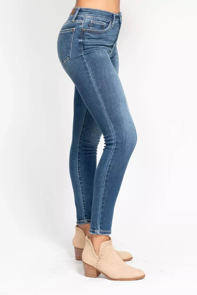 Judy Blue Full Size High Rise Button Fly Skinny Jeans Plus Size - Rosa Apparel