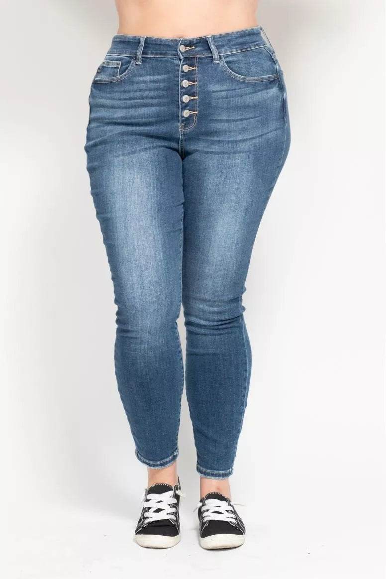 Judy Blue Full Size High Rise Button Fly Skinny Jeans Plus Size - Rosa Apparel