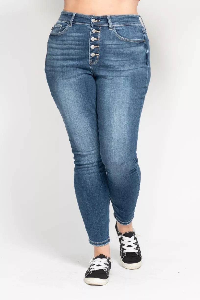 Judy Blue Full Size High Rise Button Fly Skinny Jeans Plus Size - Rosa Apparel