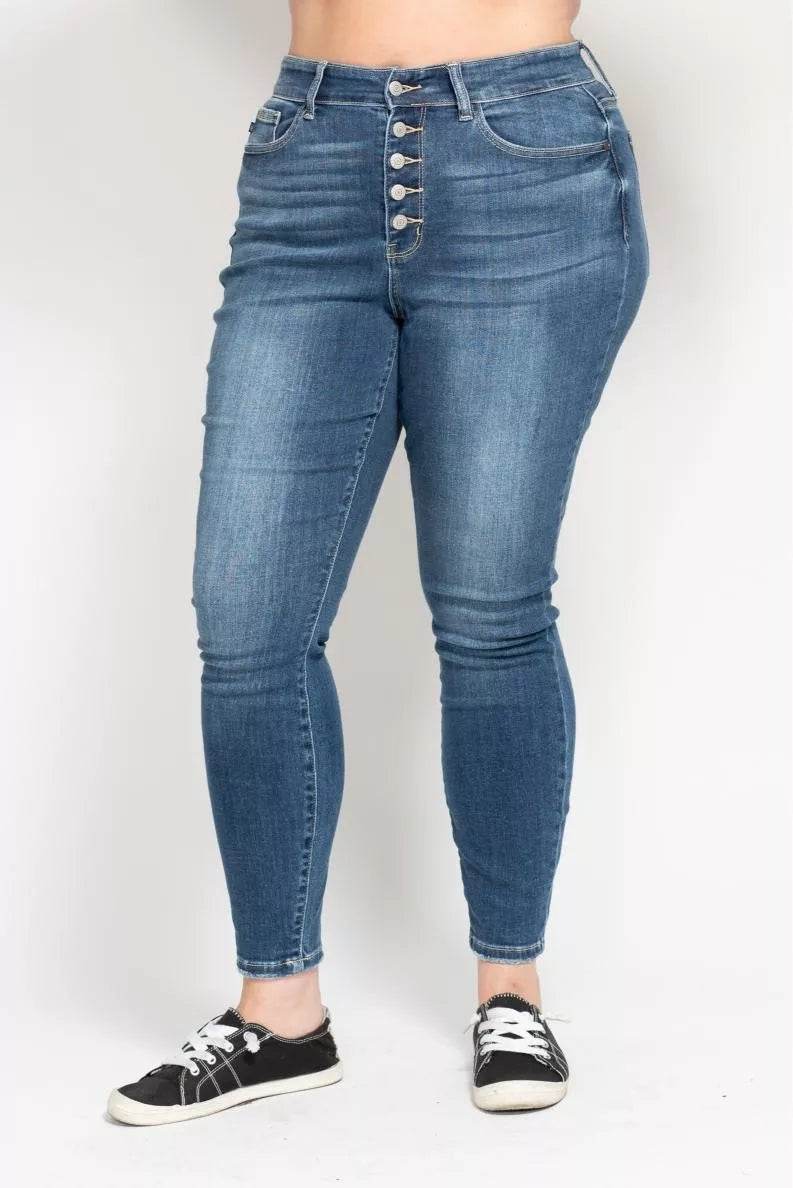 Judy Blue Full Size High Rise Button Fly Skinny Jeans Plus Size - Rosa Apparel