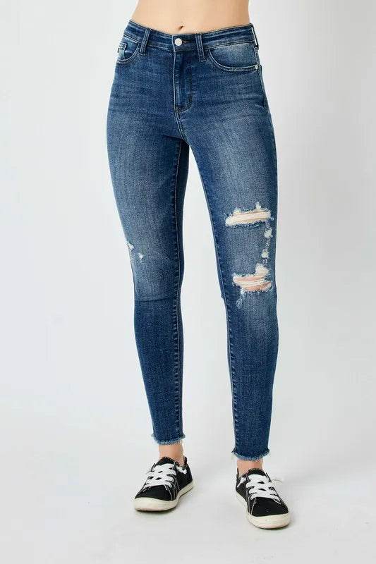 Judy Blue Full Size High Waist Distressed Skinny Jeans Style 82581 - Rosa Apparel