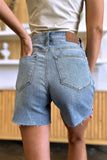 Judy Blue Full Size High Waist Raw Hem Denim Casual Jean Shorts Style #: 15251 - Rosa Apparel