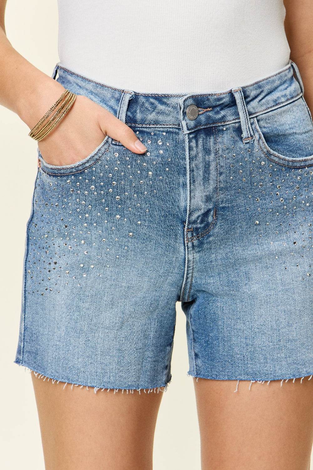 Judy Blue Full Size High Waist Rhinestone Decor Denim Shorts Style #:150274 - Rosa Apparel