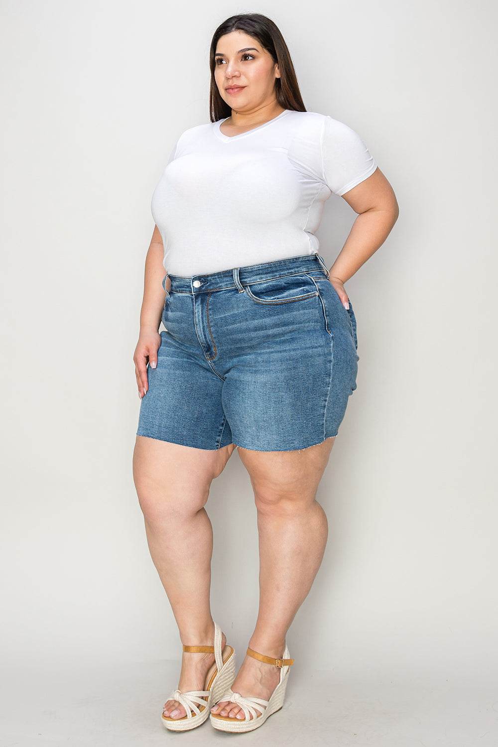 Judy Blue Full Size High Waist Slim Denim Shorts Style #:15277 - Rosa Apparel
