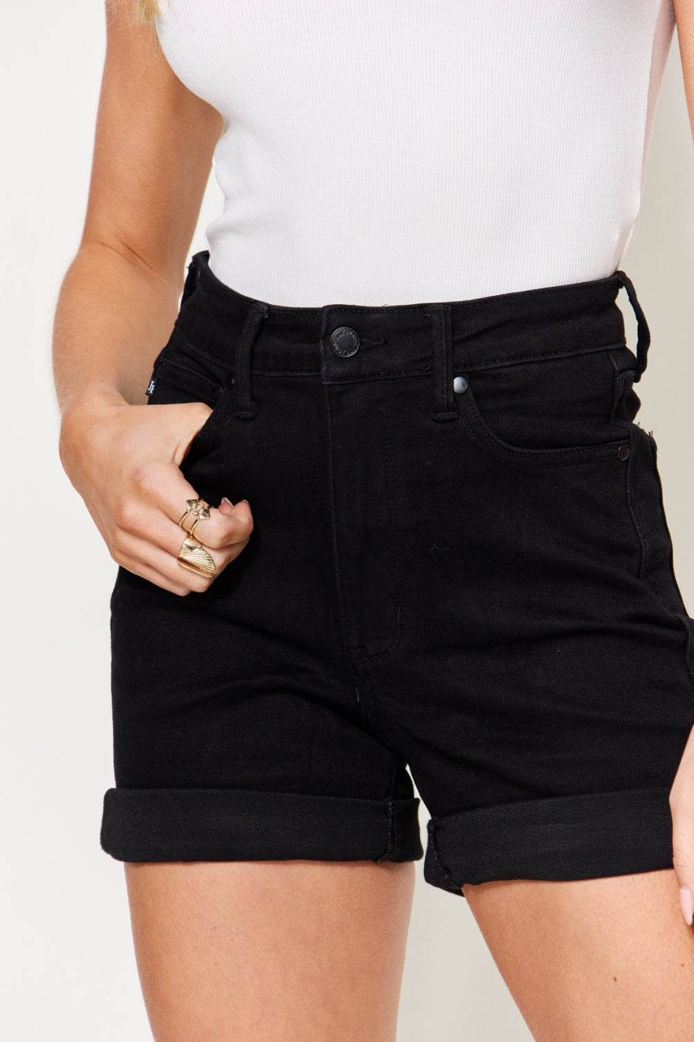 Judy Blue Full Size High Waist Tummy Control Cuffed Denim Shorts Style #: 150237 - Rosa Apparel