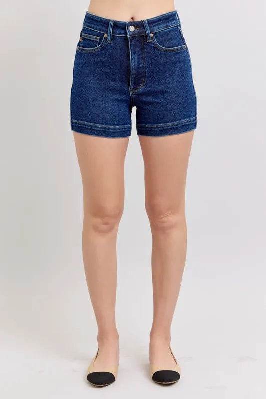 Judy Blue Full Size High Waist Tummy Control Denim Shorts Plus Size - Rosa Apparel