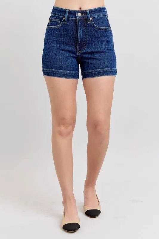 Judy Blue Full Size High Waist Tummy Control Denim Shorts Plus Size - Rosa Apparel