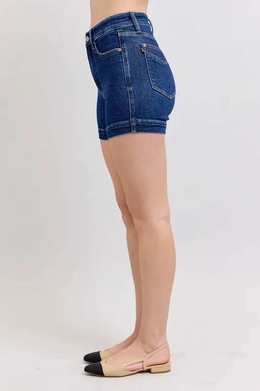 Judy Blue Full Size High Waist Tummy Control Denim Shorts Plus Size - Rosa Apparel