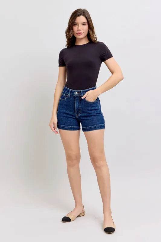 Judy Blue Full Size High Waist Tummy Control Denim Shorts Plus Size - Rosa Apparel