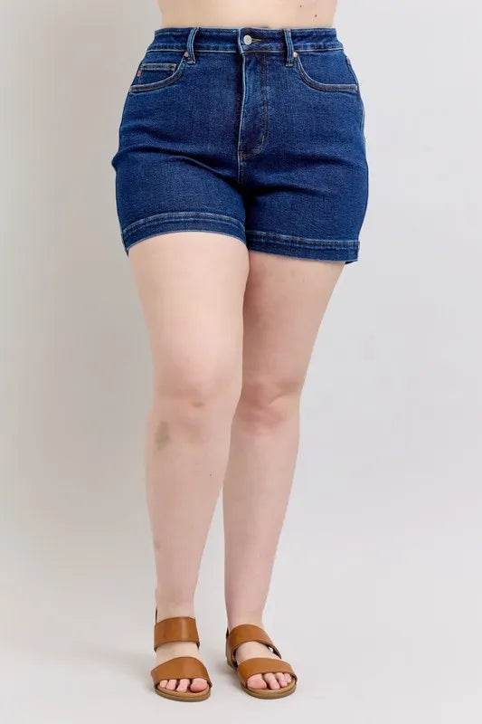 Judy Blue Full Size High Waist Tummy Control Denim Shorts Plus Size - Rosa Apparel
