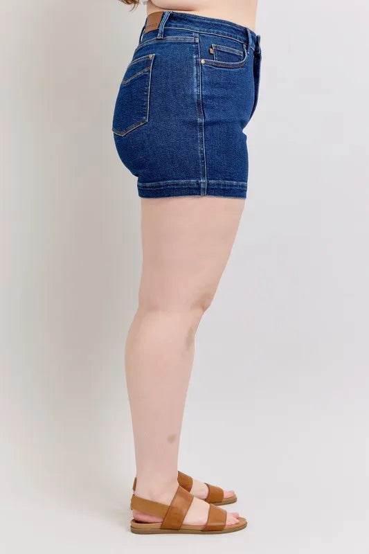 Judy Blue Full Size High Waist Tummy Control Denim Shorts Plus Size - Rosa Apparel