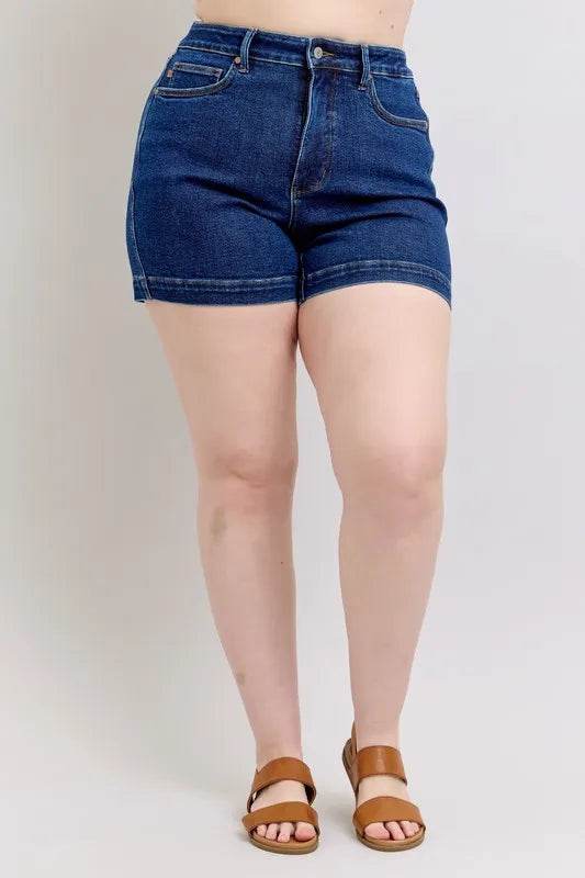 Judy Blue Full Size High Waist Tummy Control Denim Shorts Plus Size - Rosa Apparel