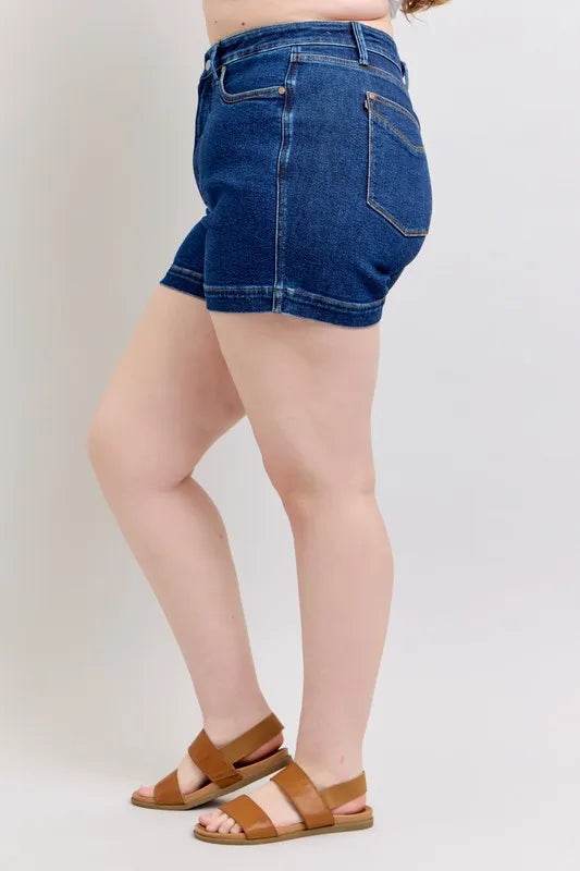 Judy Blue Full Size High Waist Tummy Control Denim Shorts Plus Size - Rosa Apparel