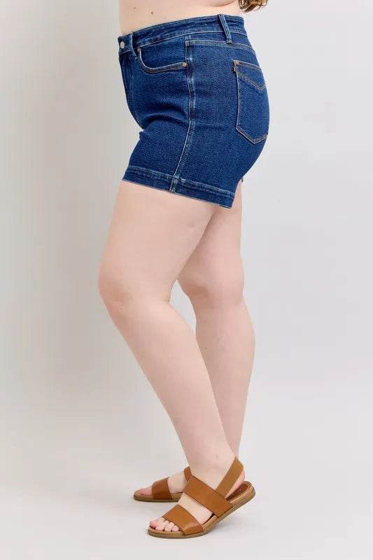Judy Blue Full Size High Waist Tummy Control Denim Shorts Plus Size - Rosa Apparel