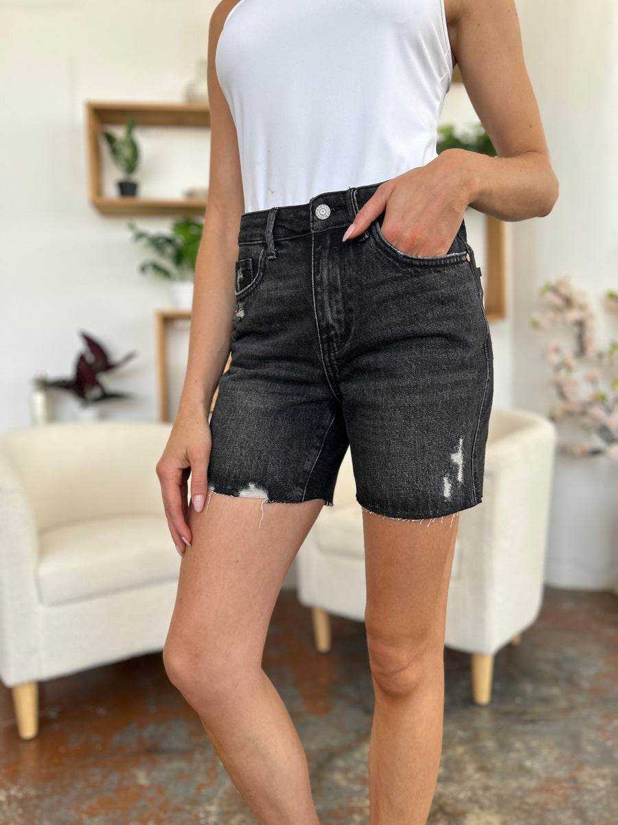 Judy Blue Full Size High Waist Tummy Control Denim Shorts Style #: 150252 - Rosa Apparel