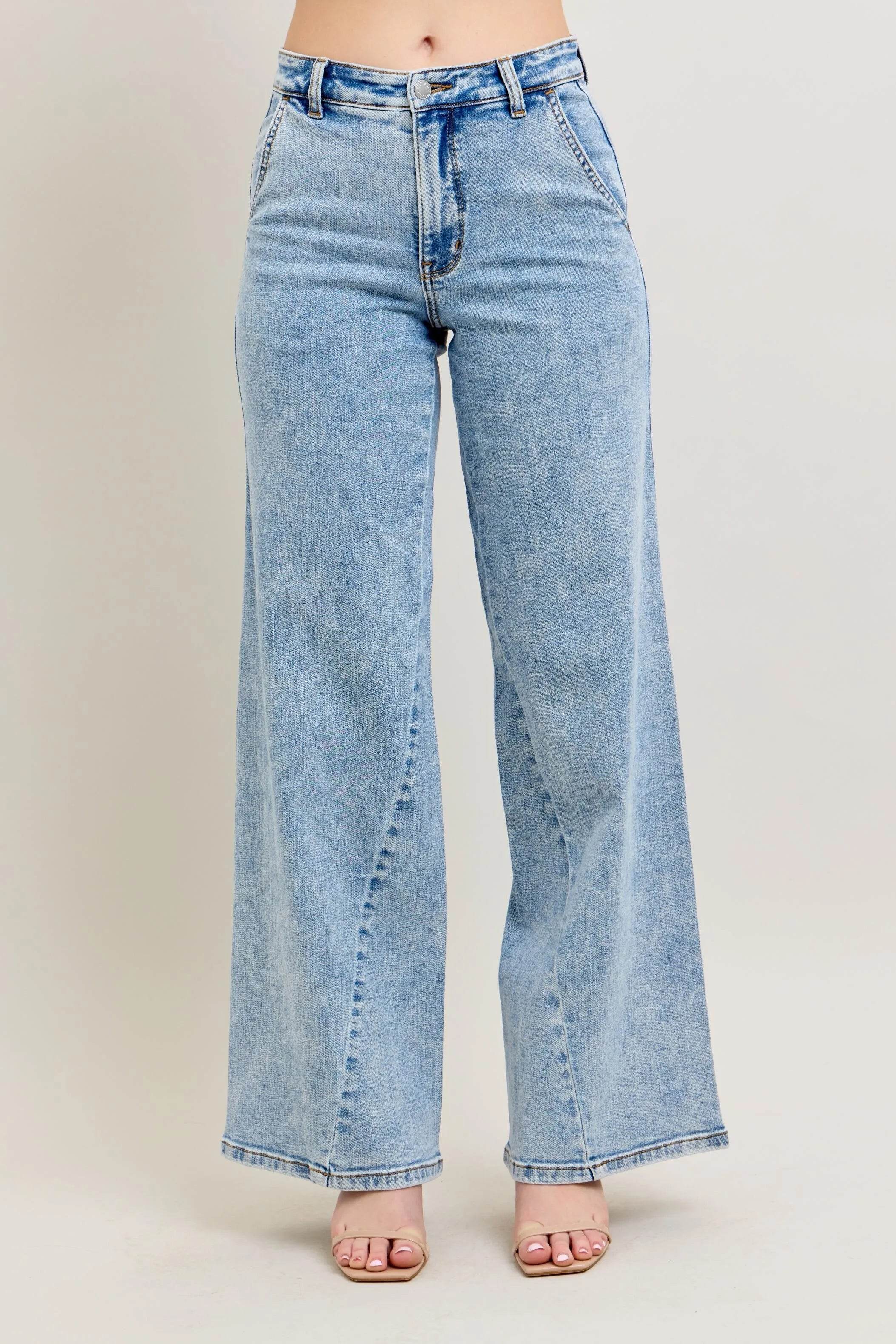 Judy Blue Full Size High Waist Wide Leg Jeans with Skewed Inseam - Rosa Apparel