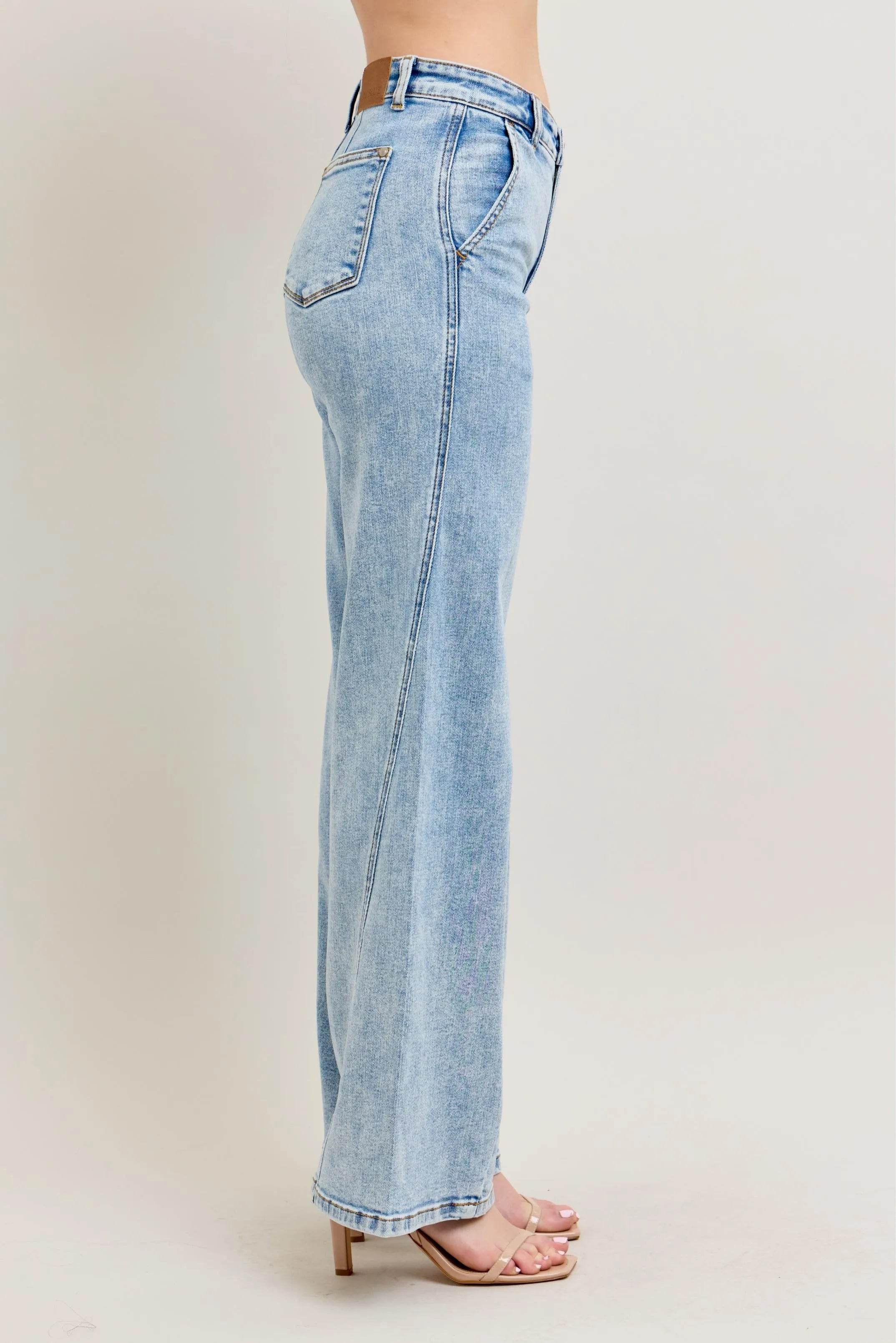 Judy Blue Full Size High Waist Wide Leg Jeans with Skewed Inseam - Rosa Apparel