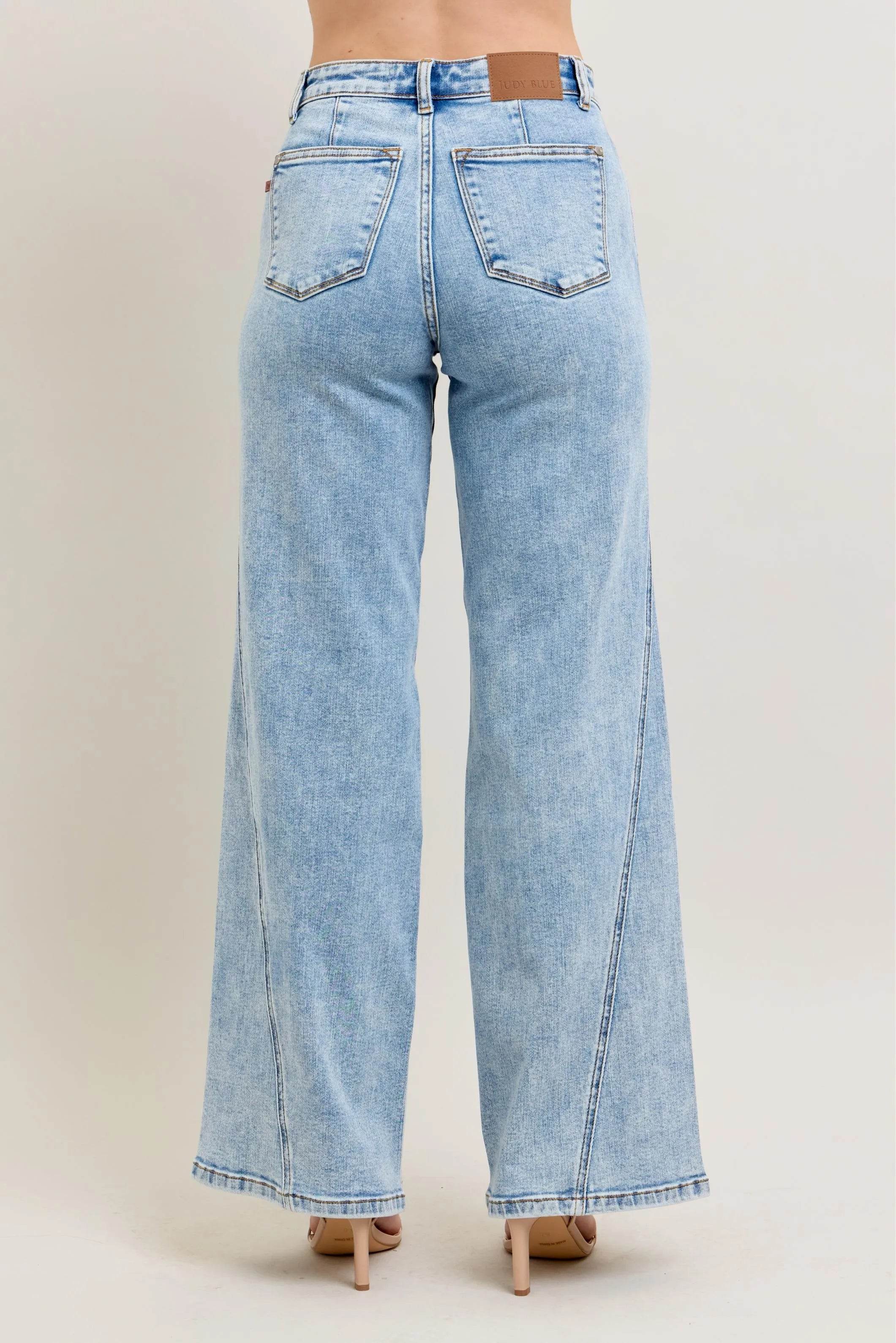 Judy Blue Full Size High Waist Wide Leg Jeans with Skewed Inseam - Rosa Apparel
