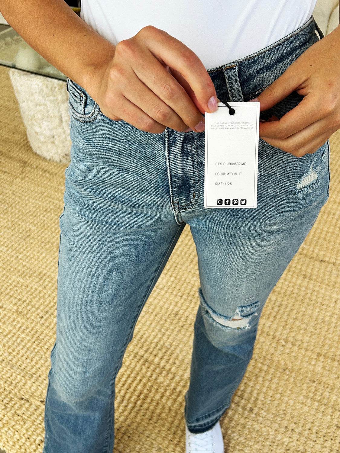 Judy Blue Full Size Mid Rise Destroyed Hem Distressed Jeans Style 88632 - Rosa Apparel