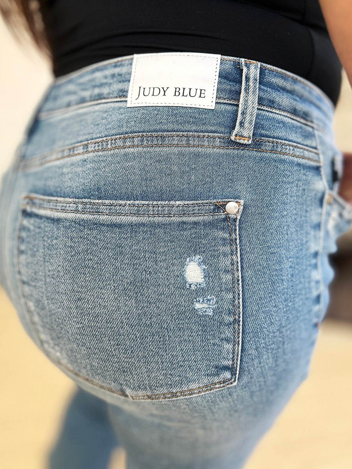 Judy Blue Full Size Mid Rise Destroyed Hem Distressed Jeans Style 88632 - Rosa Apparel