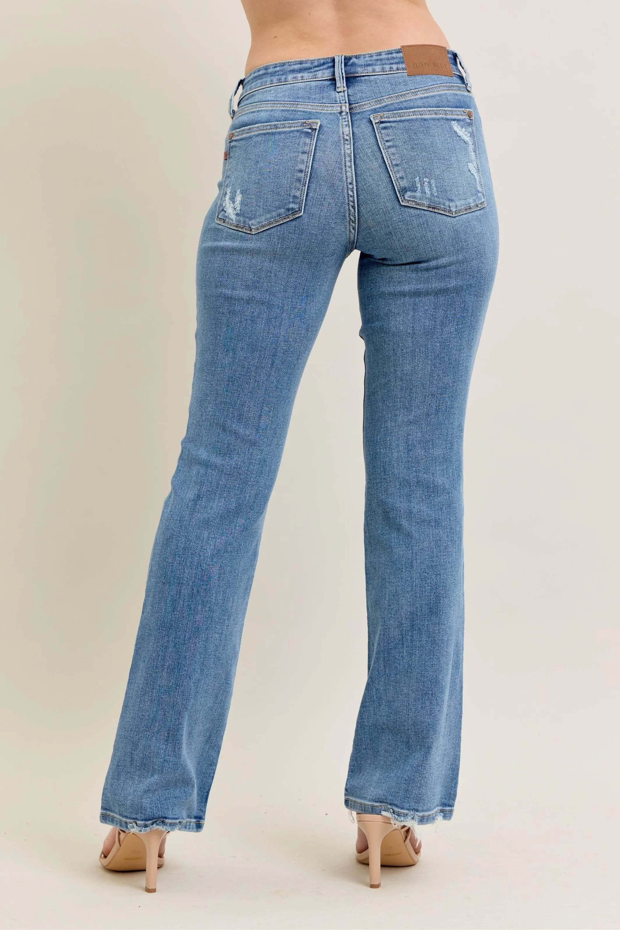 Judy Blue Full Size Mid Rise Wash Destroy Hem Bootcut Jeans Plus Size - Rosa Apparel