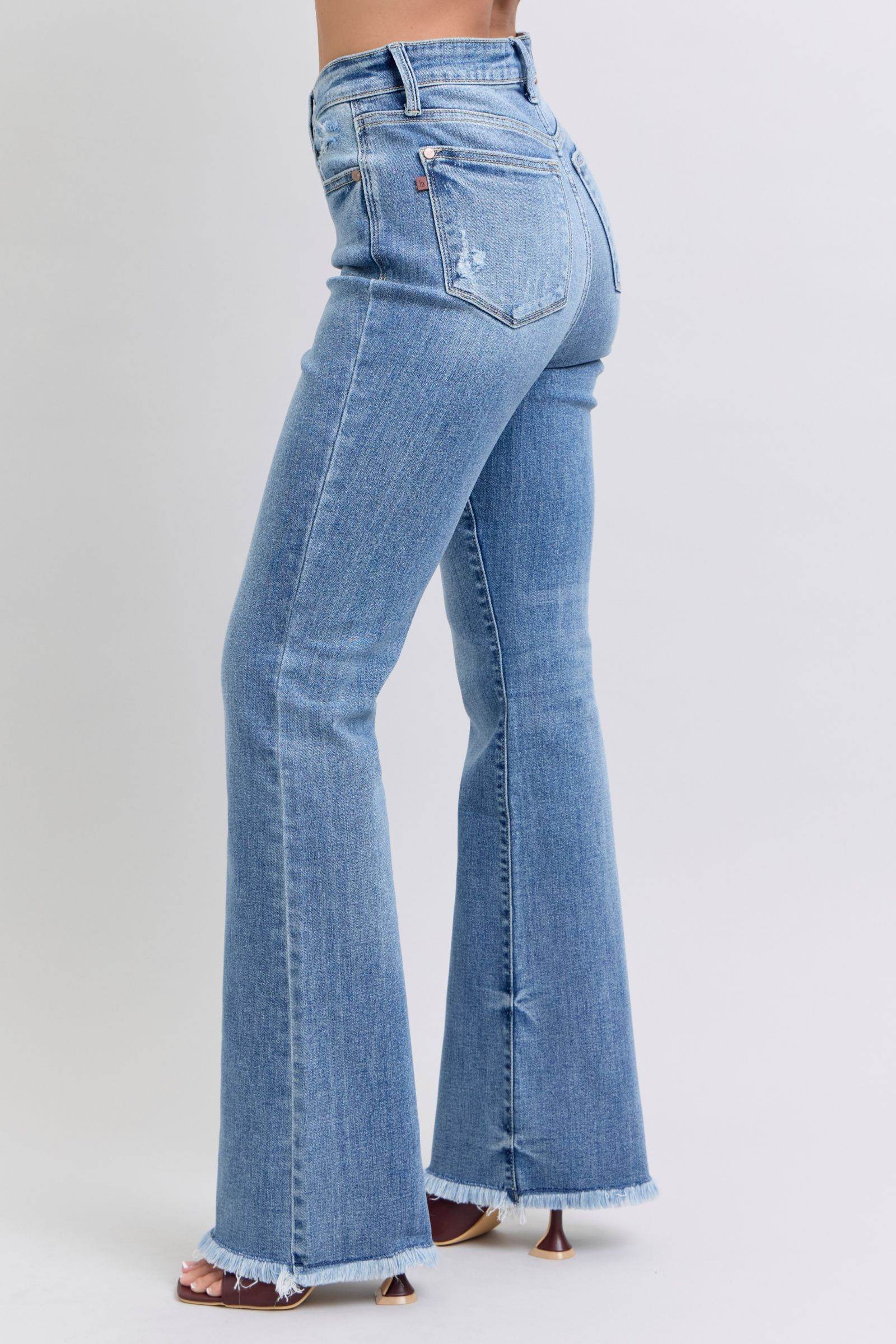 Judy Blue Full Size Raw Hem High Rise Bootcut Jeans - Rosa Apparel