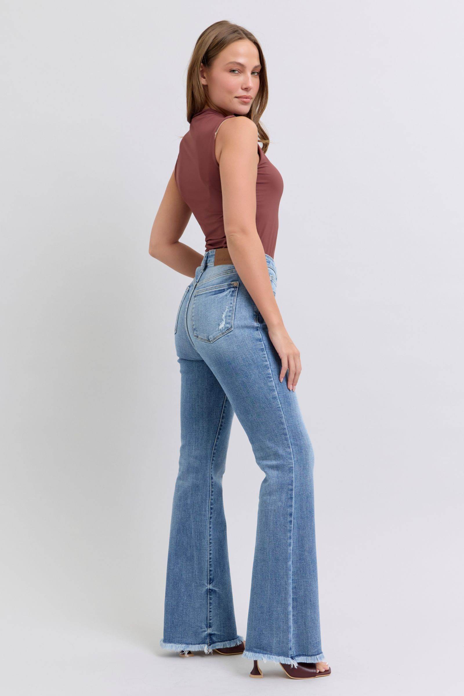 Judy Blue Full Size Raw Hem High Rise Bootcut Jeans - Rosa Apparel