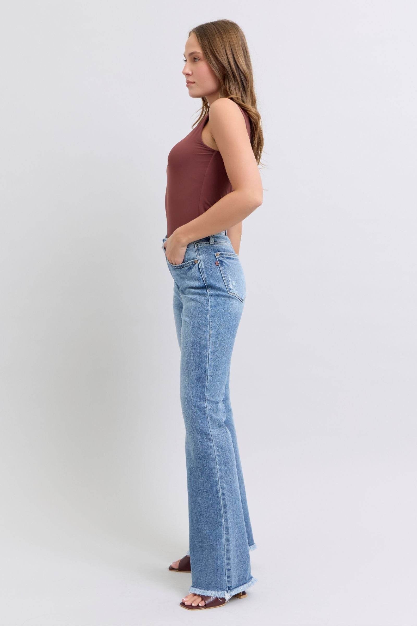 Judy Blue Full Size Raw Hem High Rise Bootcut Jeans - Rosa Apparel