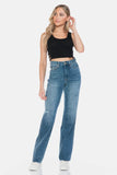 Judy Blue Full Size Tummy Control Cut Raw Hem Straight Jeans 88848 - Rosa Apparel