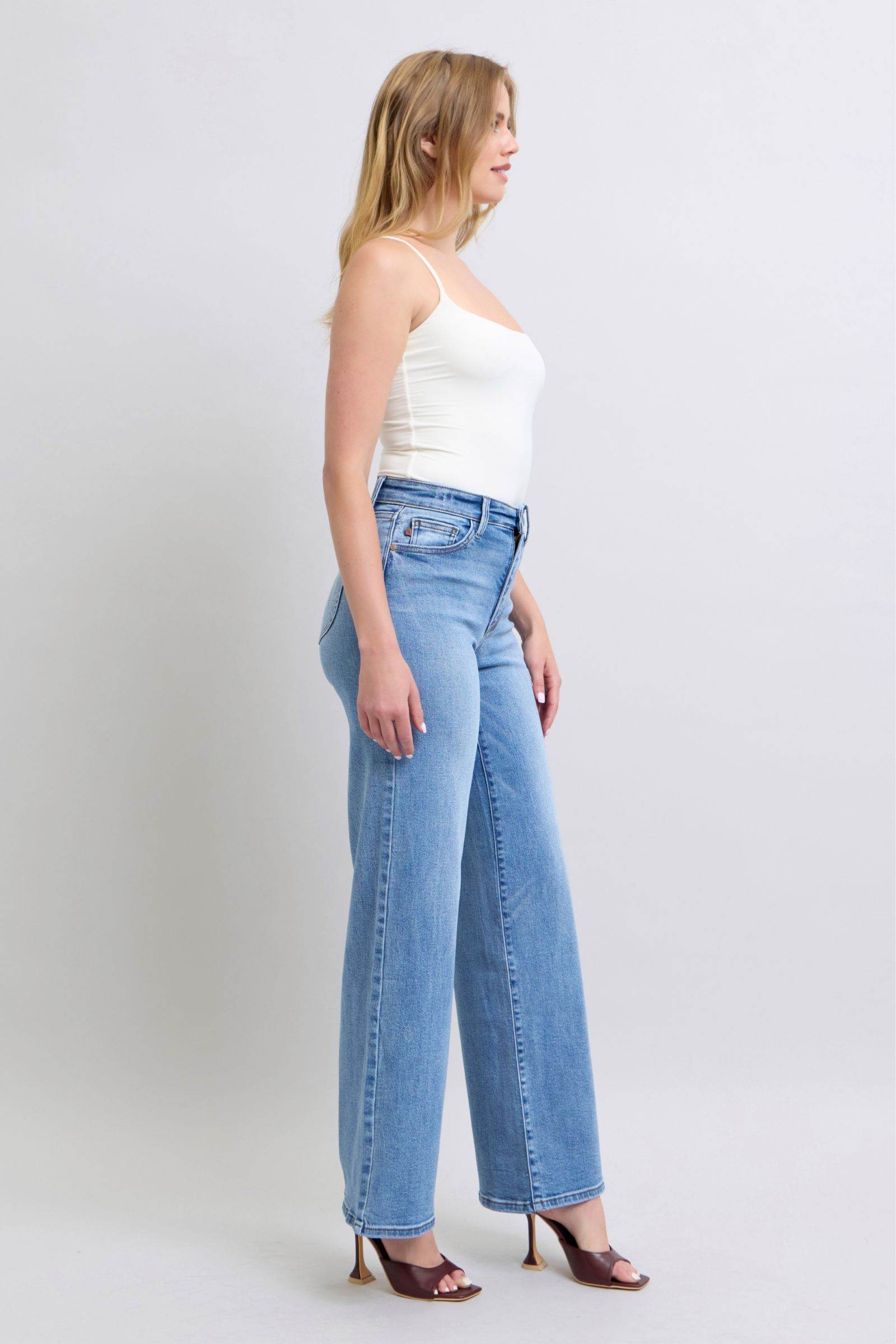 Judy Blue Full Size Wide Leg Jeans with Pockets - Rosa Apparel